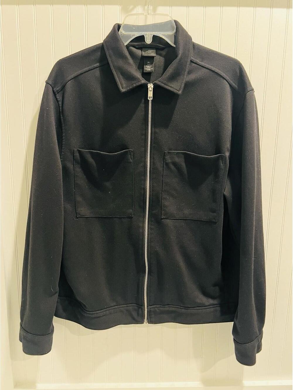 H&M Black Zip Up Workwear Jacket Men’s Large Utility Style Cotton Blend